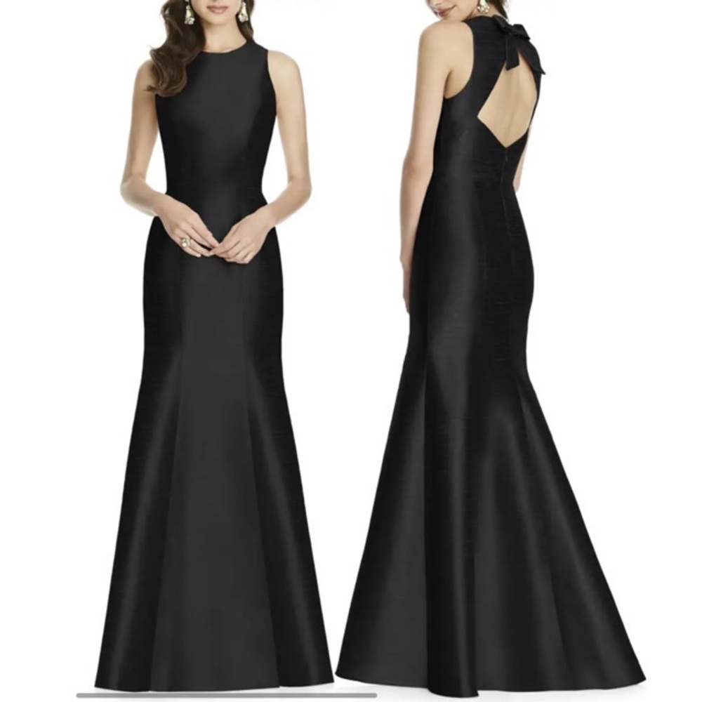 Alfred Sung Dupioni Formal Open Bow Back Ballgown  Black 6 Gala Dress Event